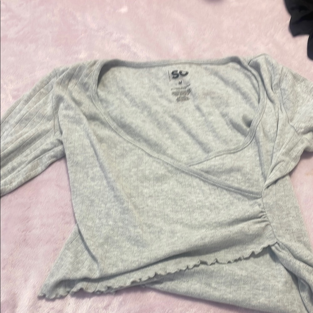 SO Gray Blouse Elegant Top